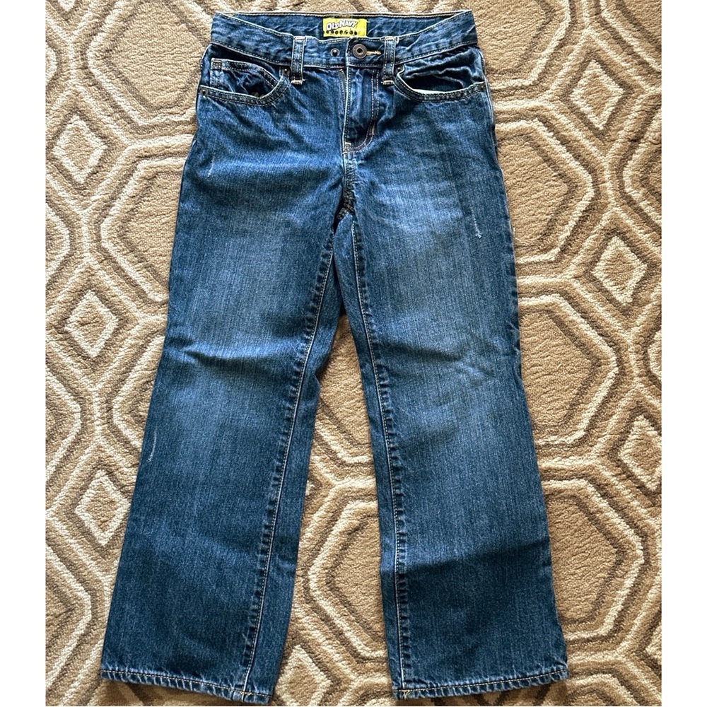 Old Navy boys straight, cut, distressed jeans in Deep Blue